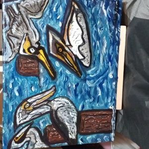 Original artwork signed by artist Robert Phillips 11x14 pelican party